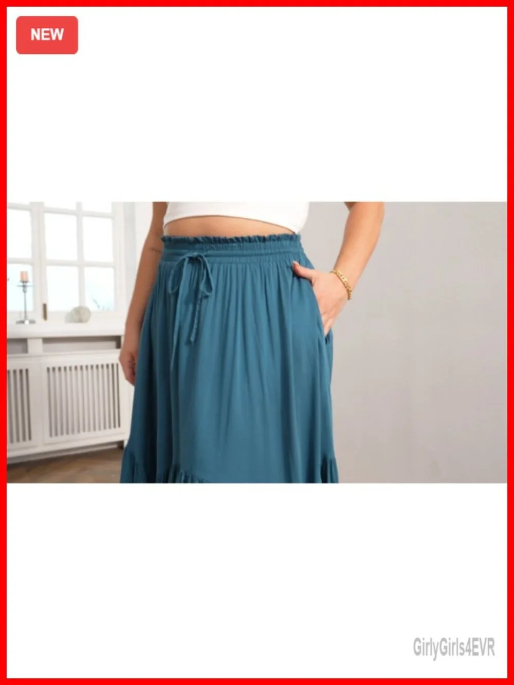 Plus Size Maxi Skirt High Waisted Ruffle A-Line Asymmetric with Pockets